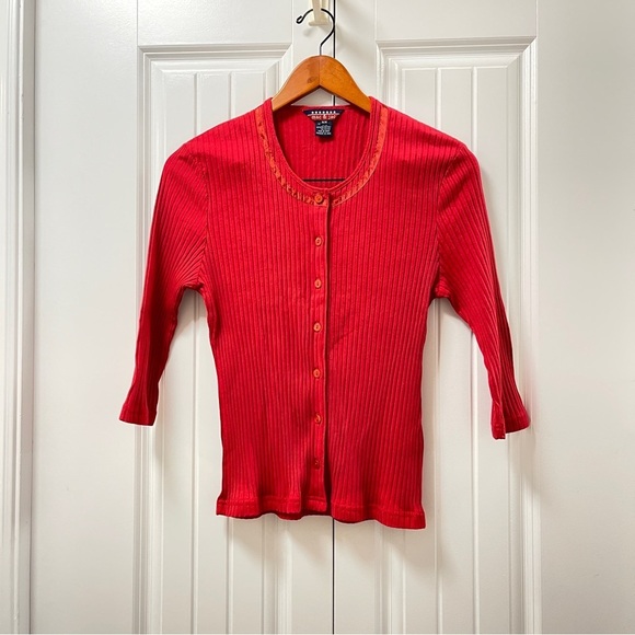 Vintage Mac & Jac Red 3/4 Sleeve Button-Up Cardigan - M - Picture 2 of 11